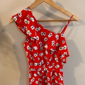 Red Floral One-Shoulder Dress